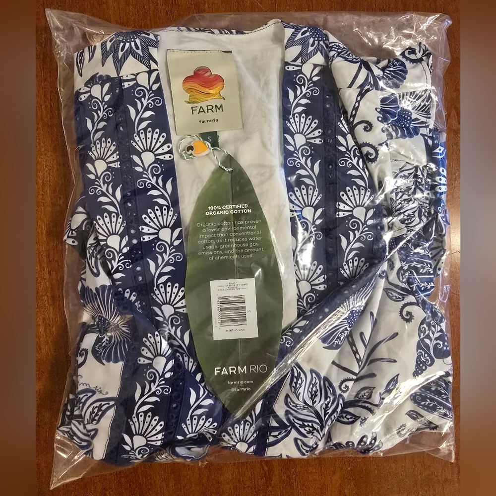 NEW FARM Rio blue & off-white shell garden 100% organic cotton Romper Size Small - Picture 12 of 13